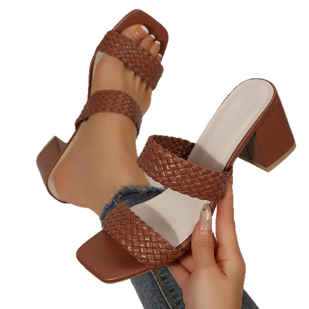 Damen Riemchen-Sandalen mit geflochtenem Riemendesign und bequemem Blockabsatz R&B