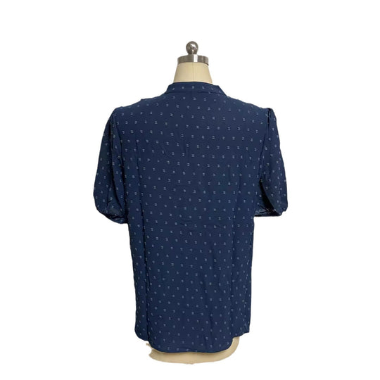 Damen nan semitransparente Dobby-Bluse mit Stehkragen, Häkelblende und Puffärmeln R&B