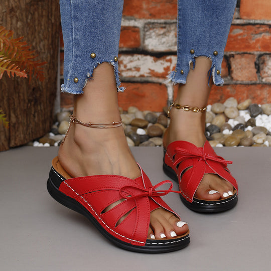 Damen modische Riemchensandalen mit luftiger Schnittführung und dekorativem Knoten R&B
