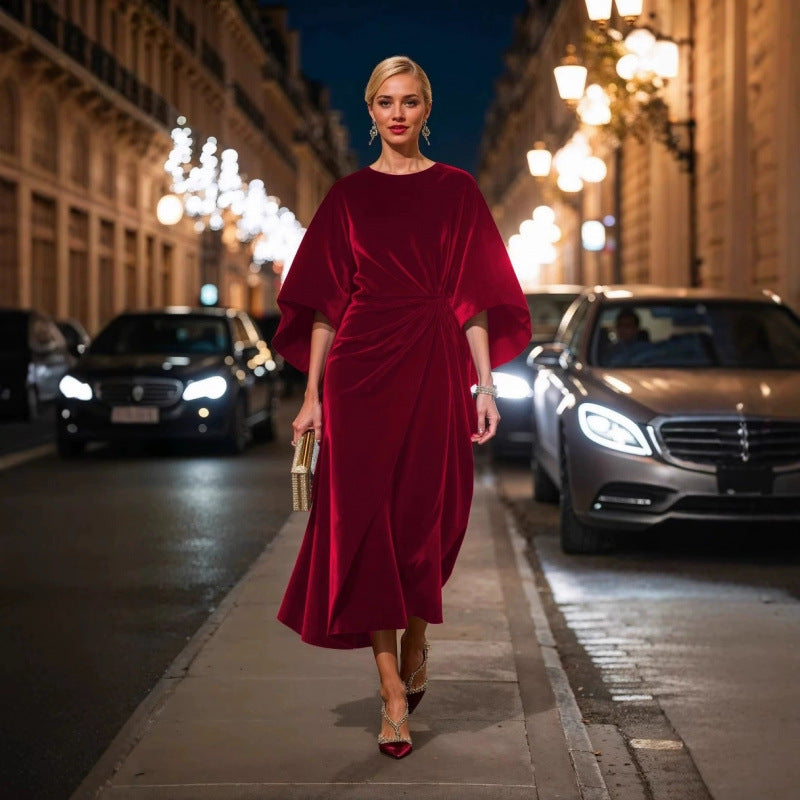 Damen Abendkleid im eleganten Samt-Design mit voluminösen Ärmeln und taillierter Silhouette R&B