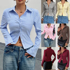 Damen Elegante Bluse mit schmalen Streifen und tailliertem Schnitt R&B