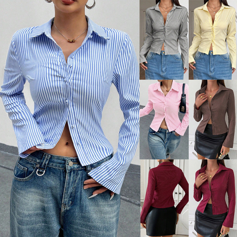 Damen Elegante Bluse mit schmalen Streifen und tailliertem Schnitt R&B