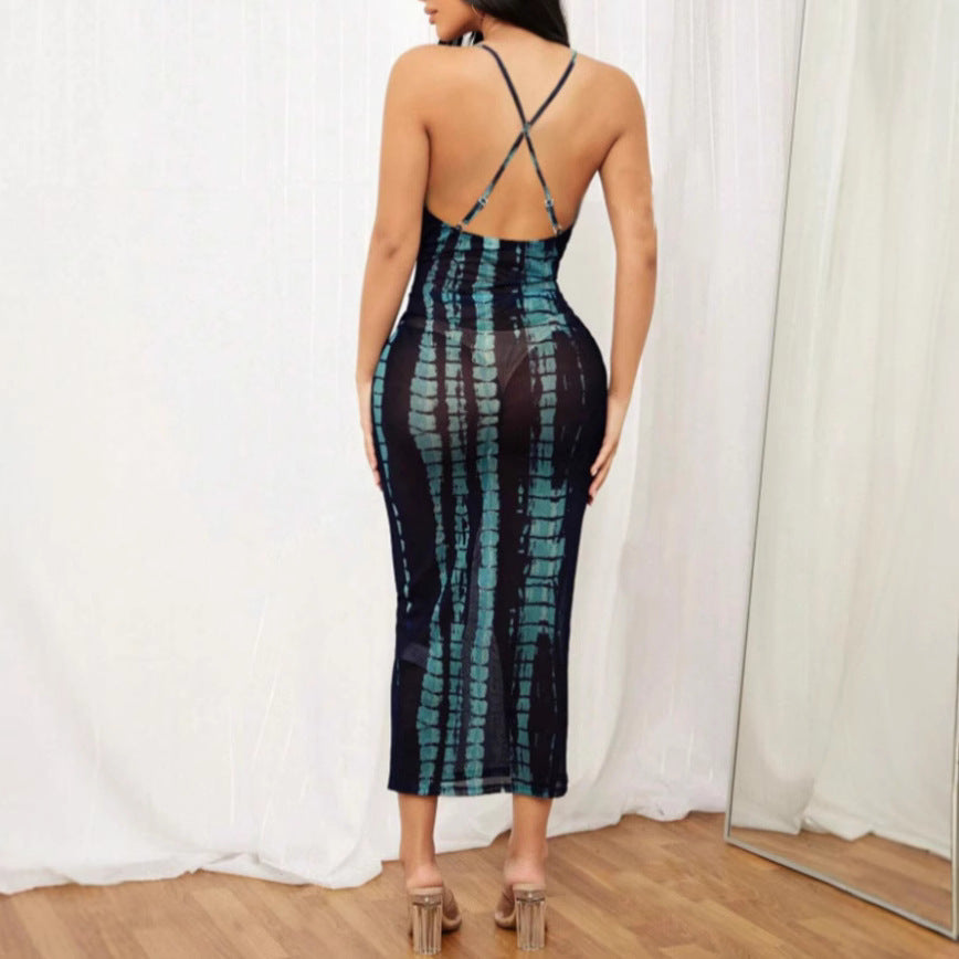 Damen Maxikleid mit elegantem grafischem Muster und schmalem Schnitt R&B