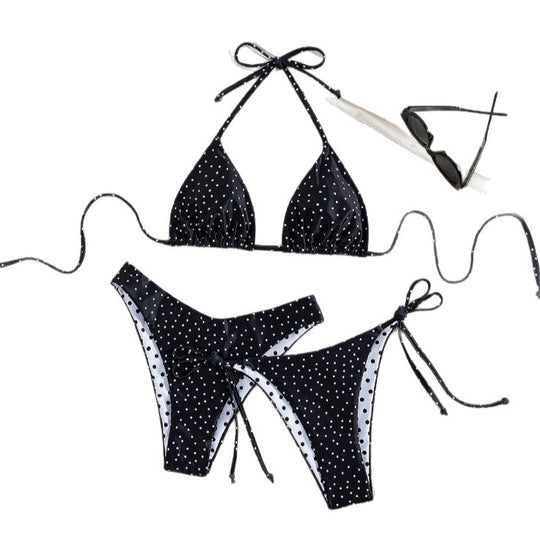Damen Triangel-Bikini mit verspieltem Punktmuster und verstellbaren Bändern R&B