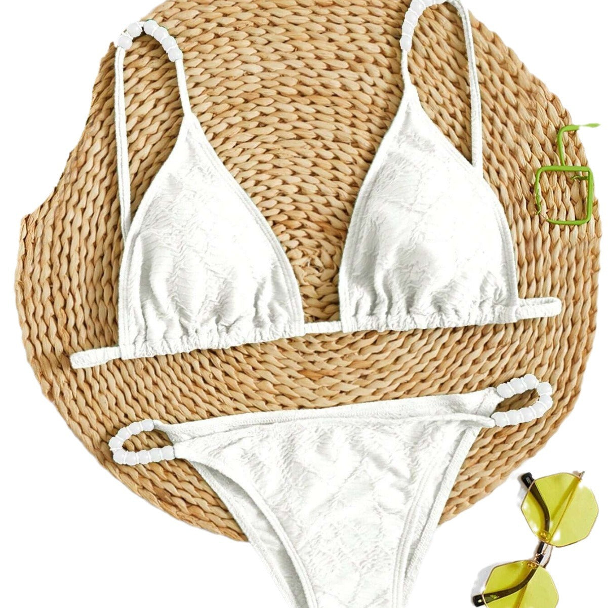 Damen Triangel-Bikini mit elegantem Knotendetail und rippstrukturiertem Stoff R&B