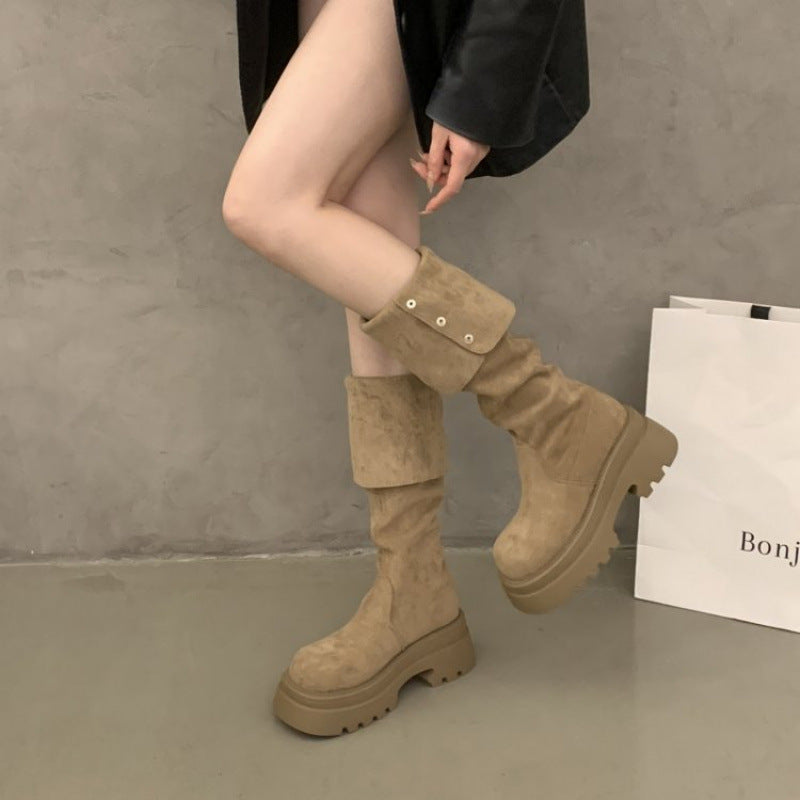 Damen Elegante Overknee-Stiefel mit modischem Riemen und Knopfdetails R&B