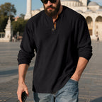 Herren Langarm-Henley-Shirt mit strukturiertem Design R&B
