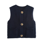 Damen Strickweste mit Knopfdetails und praktischen Taschen