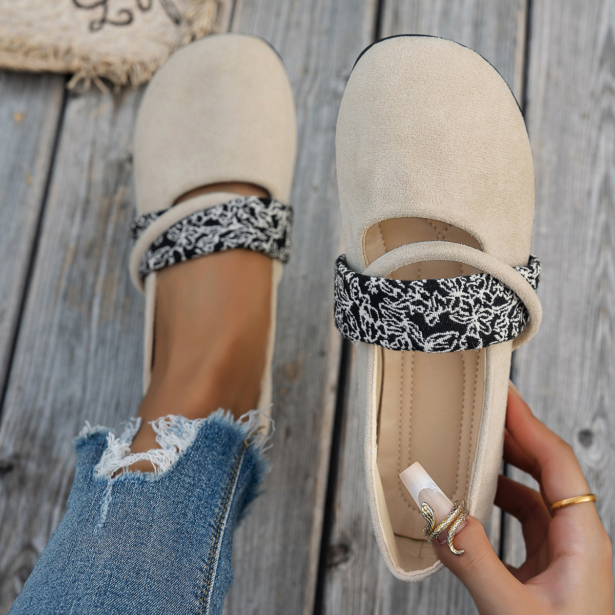 Damen bequeme Mokassins mit dekorativem Riemendesign R&B