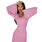 Damen Maxikleid mit ausgestellten Ärmeln und gerafftem Oberteil R&B