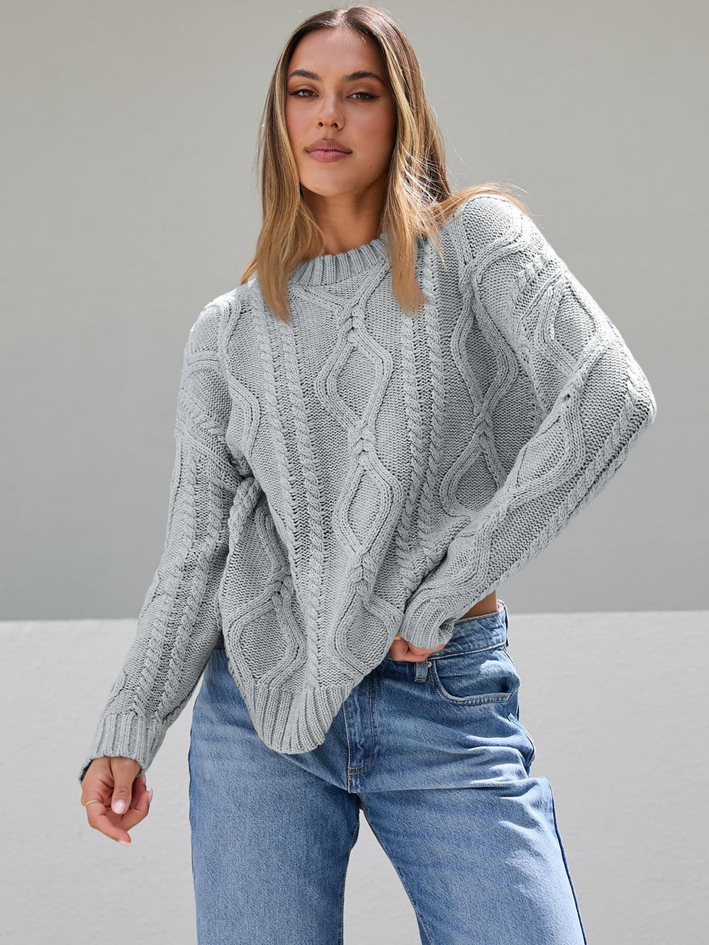 Damen Grobstrickpullover mit Wellenmuster und weitem Schnitt R&B