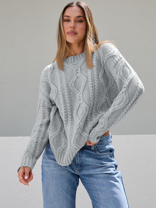 Damen Grobstrickpullover mit Wellenmuster und weitem Schnitt R&B