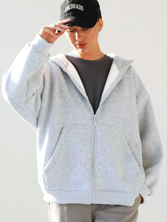 Damen lässiger Kapuzenjacke mit praktischem Reißverschluss und großen Taschen R&B