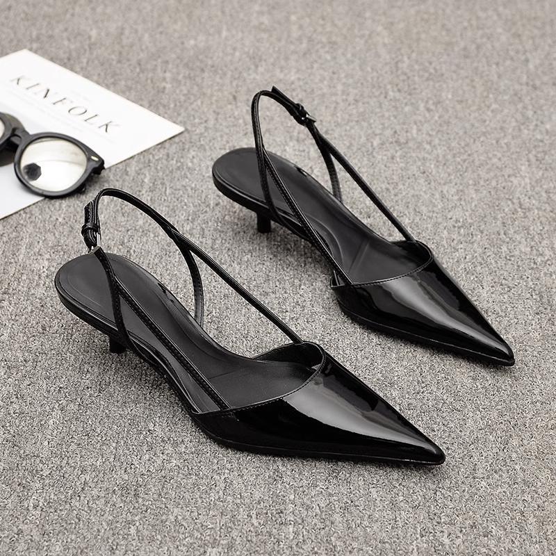 Damen Slingback-Pumps mit spitzem Absatz und glänzender Lackoberfläche R&B