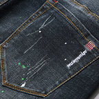 Herren Slim Fit Jeans mit kreativen Rissdesign und Farbklecksen R&B