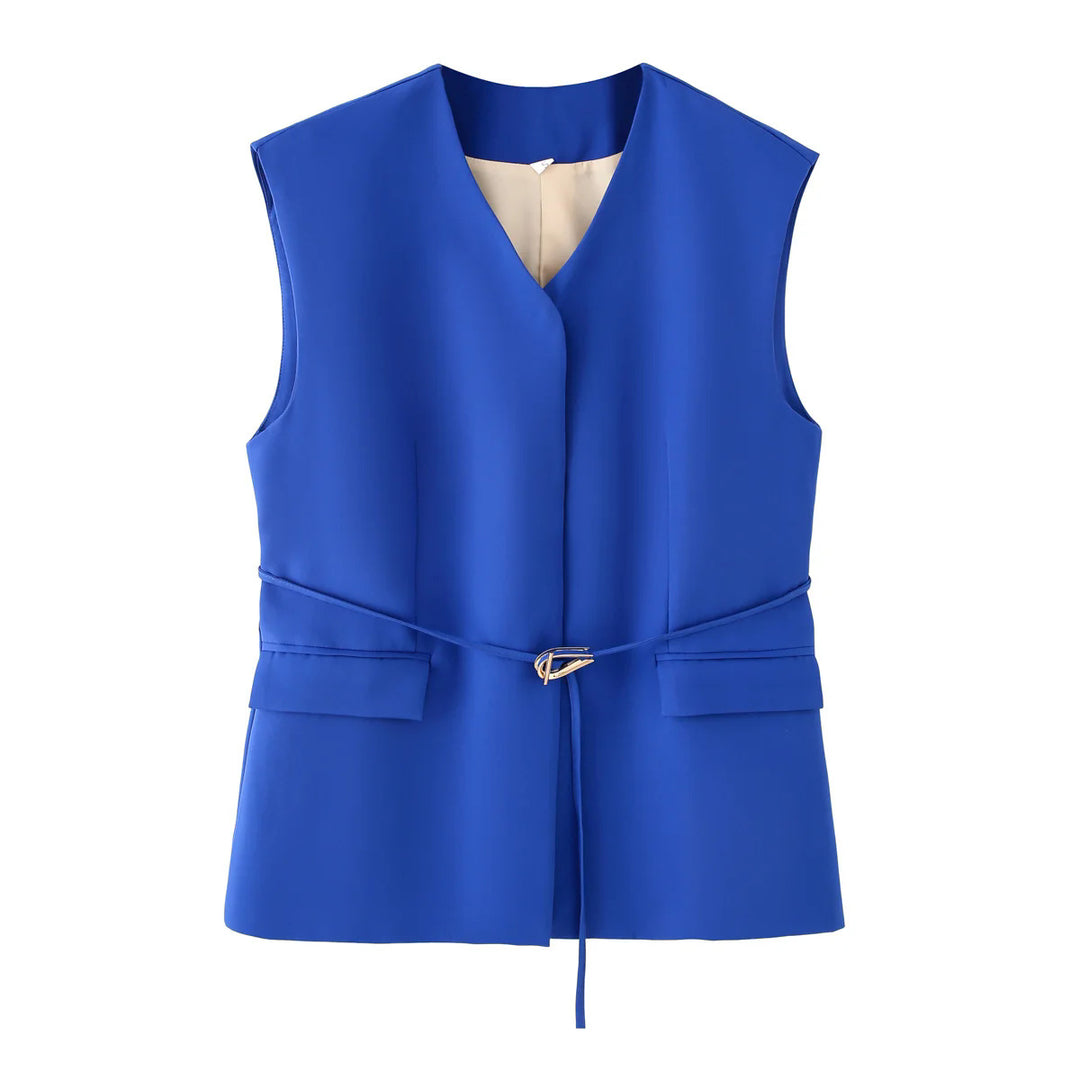 Damen elegantes Blazer- und Hosen-Ensemble mit modernem Gürtel R&B