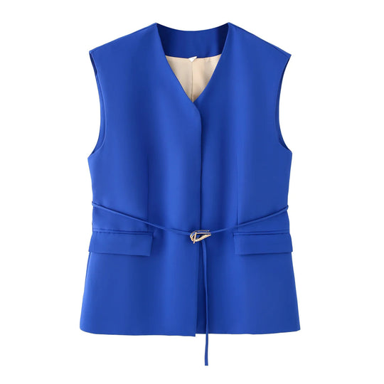 Damen elegantes Blazer- und Hosen-Ensemble mit modernem Gürtel R&B