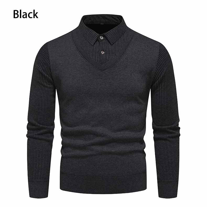 Herren V-Ausschnitt Pullover mit Hemdkragen