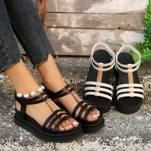 Damen trendige Plateau-Sandalen mit dekorativem Ketten-Detail und komfortabler Sohle R&B
