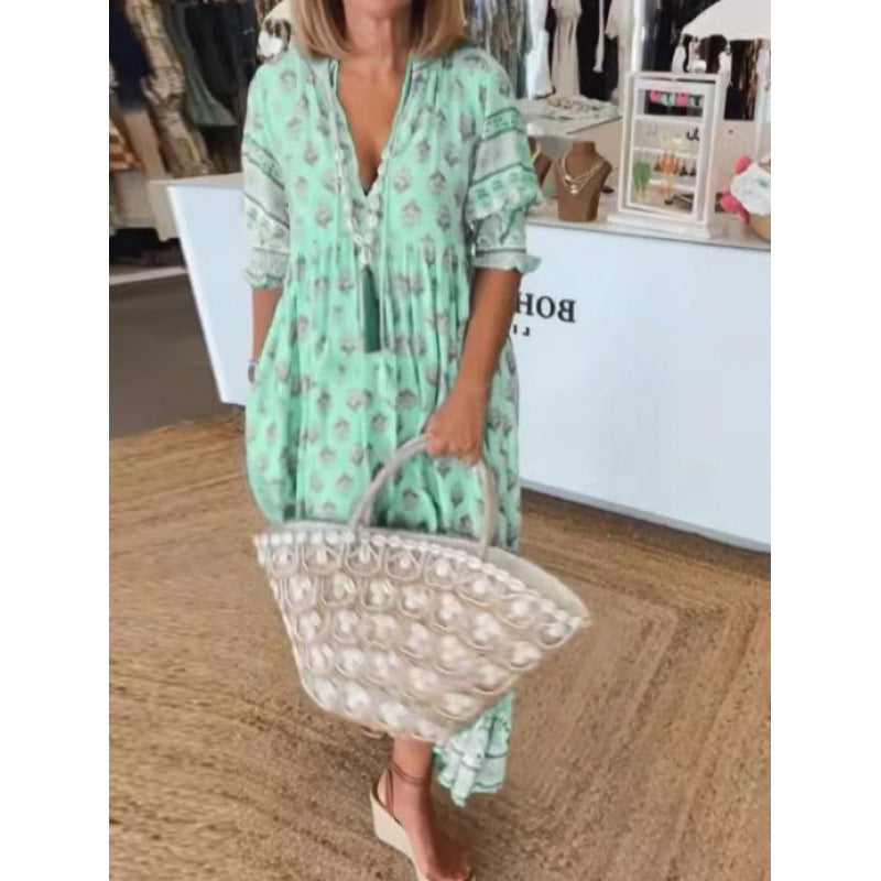 Damen Boho-Stil Kleid mit geflochtener Schnürung und handgefertigten Details R&B