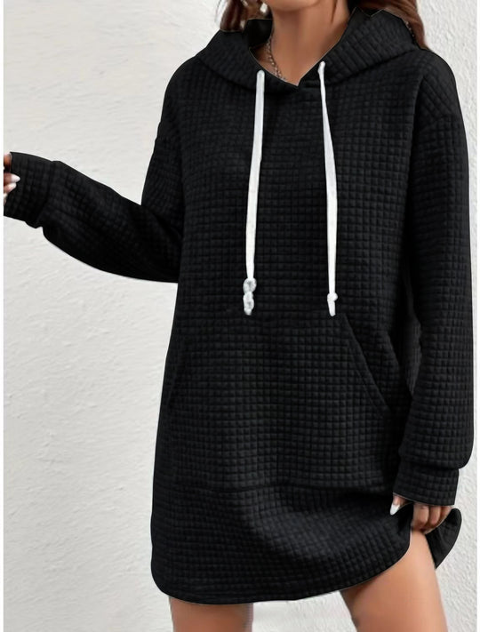 Damen Hoodie-Kleid mit praktischem Kängurutasche und modernem Strickdesign R&B