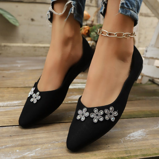Damen elegante Ballerinas mit floralem Schmuckdetail R&B