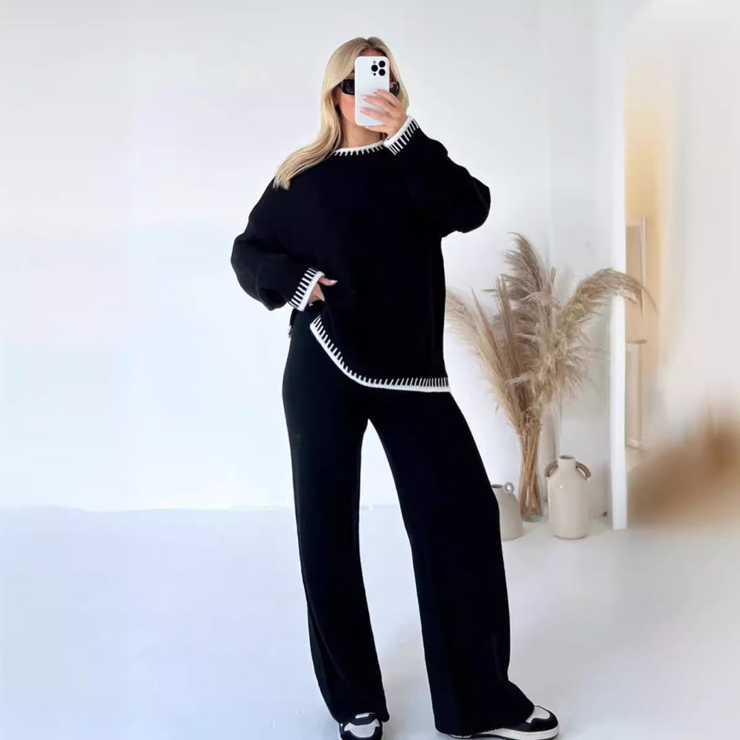 Damen Übergröße Strick-Anzug mit kontrastierenden Details R&B