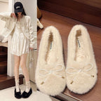 Damen Flauschige Pantoffeln mit dekorativem Bow R&B