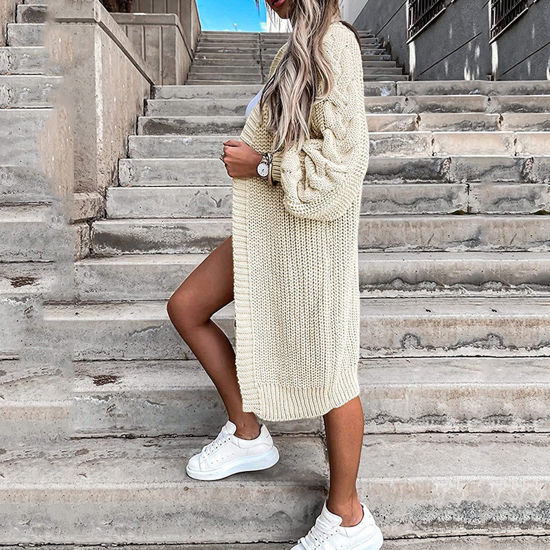 Damen Strickjacke mit voluminösen Ärmeln und hochwertigem Zopfdesign R&B