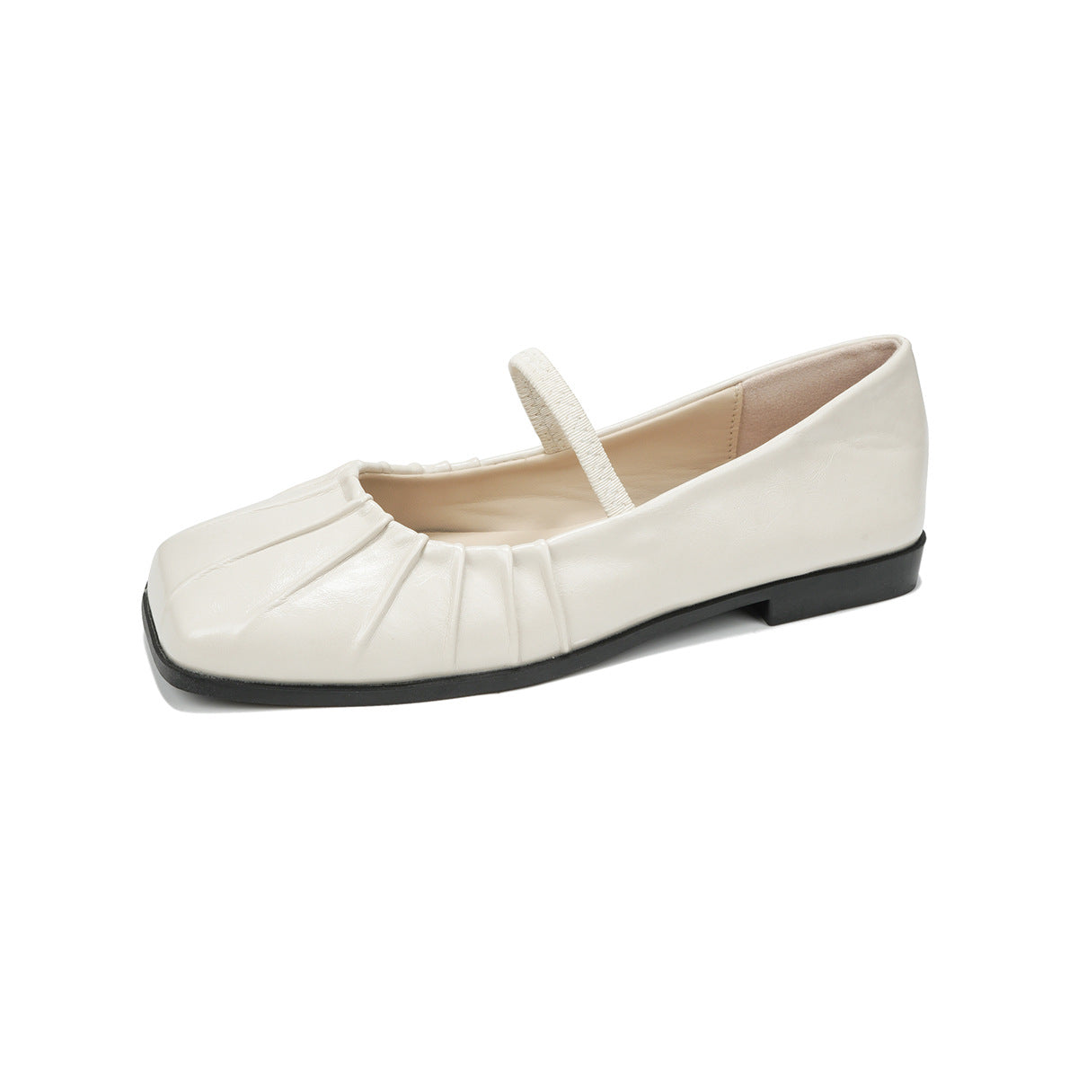 Damen Ballerina mit feinem Faltendesign und elastischem Riemen