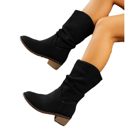 Damen Stiefeletten aus weichem Wildleder mit praktischem Falten-Design R&B