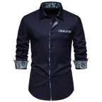 Herren nan elegantes schmal geschnittenes Hemd mit Paisley-Kontrastbesatz an Kragenleiste Manschetten und Brusttasche R&B