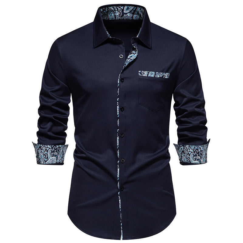 Herren nan elegantes schmal geschnittenes Hemd mit Paisley-Kontrastbesatz an Kragenleiste Manschetten und Brusttasche R&B