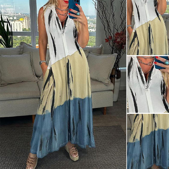 Damen nan ärmelloses Langkleid mit Hemdkragen, seitlichen Einschubtaschen und Pinselstreifenmuster R&B