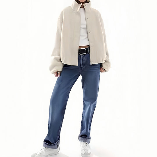 Damen Oversized Fleecejacke mit hohem Kragen und Reißverschluss R&B