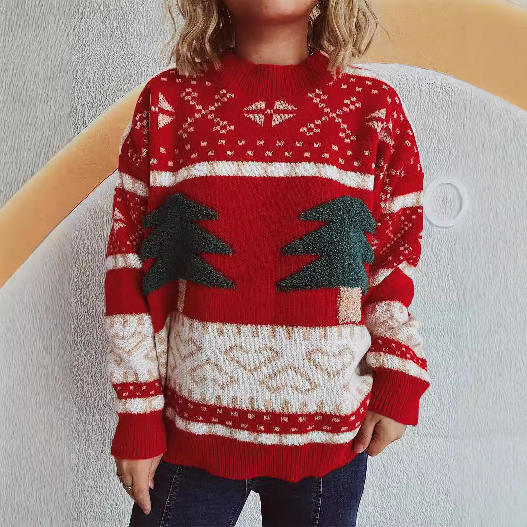 Damen festlicher Strickpullover mit weihnachtlichem Motiv und weichem Material R&B