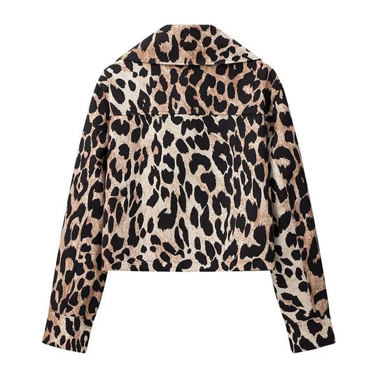 Damen cropped Jagdjacke mit Leopardenmuster und praktischen Taschen R&B