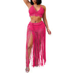 Damen gehäkeltes Strand-Outfit mit fransigen Details R&B