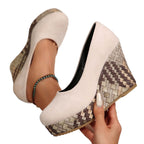 Damen Wedge-Pantoletten mit geflochtenem Absatz und komfortablem Innenfutter R&B