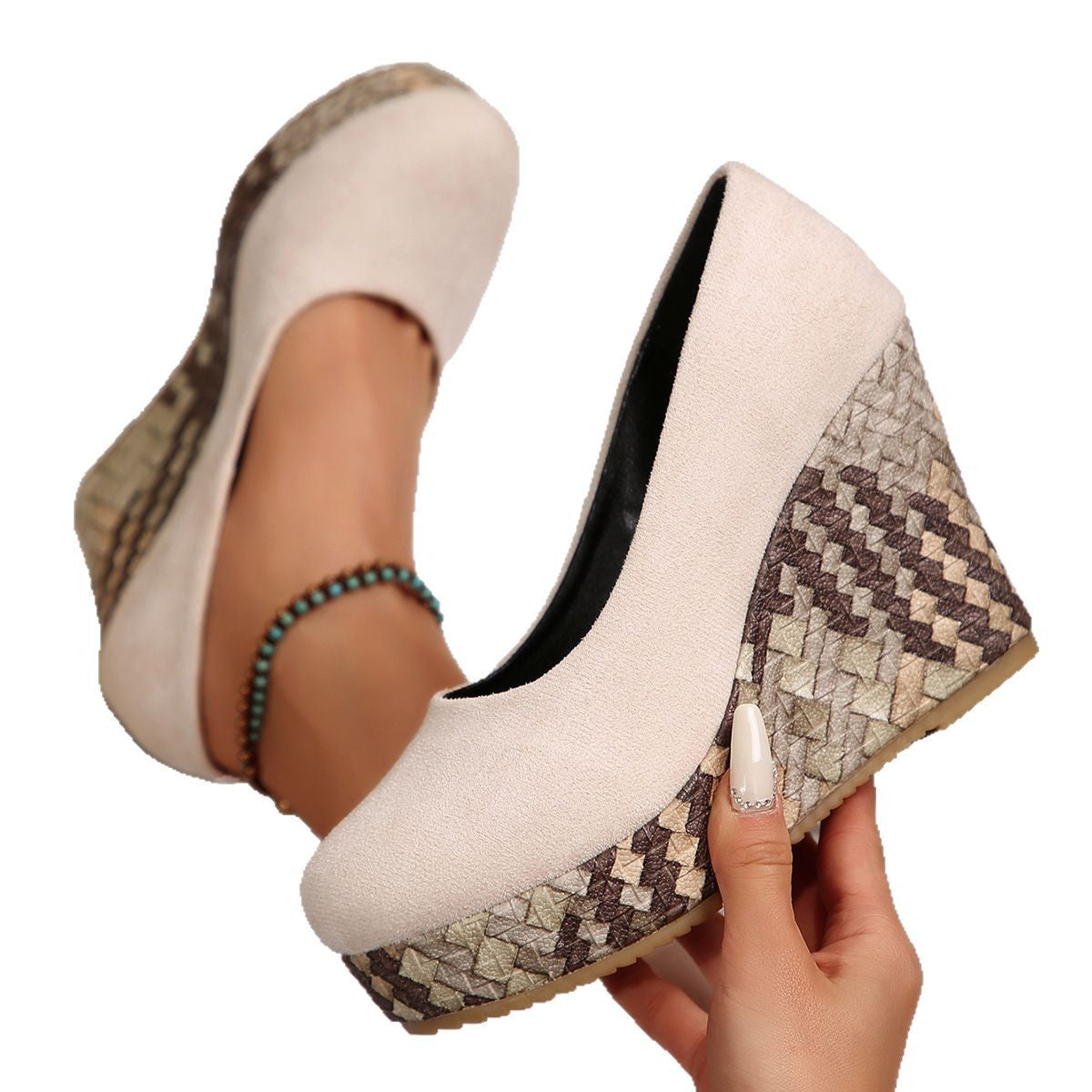 Damen Wedge-Pantoletten mit geflochtenem Absatz und komfortablem Innenfutter R&B
