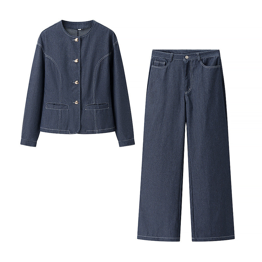 Damen weite Denim-Hosen mit hohem Bund und klassischem Schnitt R&B