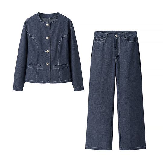 Damen weite Denim-Hosen mit hohem Bund und klassischem Schnitt R&B