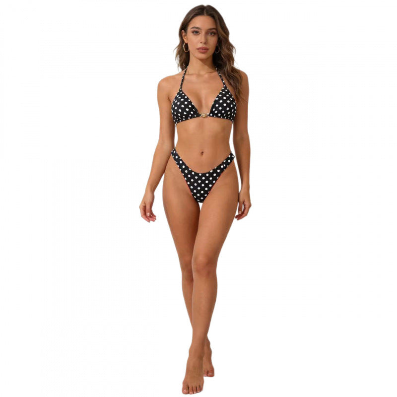 Damen Triangel-Bikini mit modernen Schnittdetails und großflächigen Polka Dots R&B