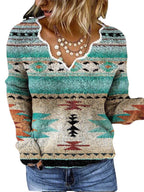 Damen Pullover mit strukturiertem Geometric-Design und V-Ausschnitt R&B