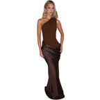 Damen Elegantes Maxikleid mit asymmetrischem Schnitt und raffinierten Drapierungen R&B