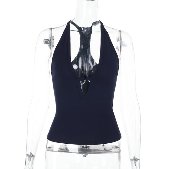 Damen sportliches Crop-Top mit tiefem V-Ausschnitt und elastischem Saum R&B