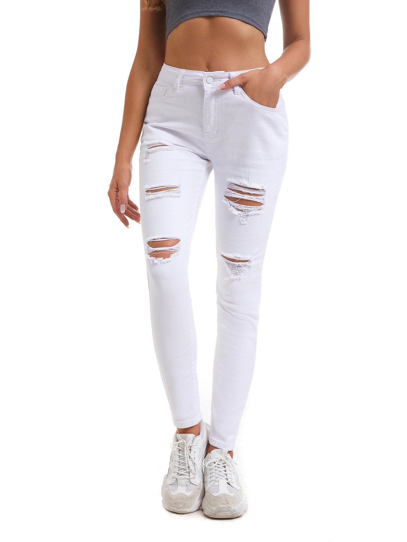 Damen Skinny Jeans mit modischen Rissen