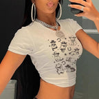 Damen Crop-T-Shirt mit verspieltem Katzenmotiv und Cowboy-Design R&B