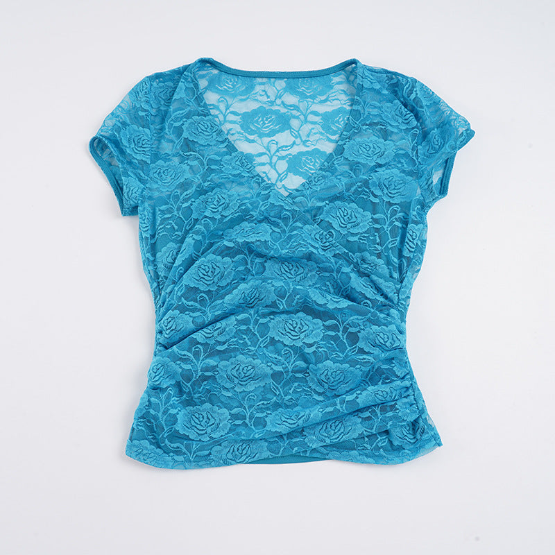 Damen Spitzenoberteil mit elegante Raffung und floralem Design R&B