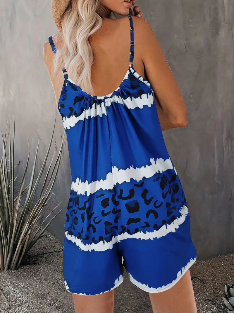 Damen luftiger Overall mit Spaghettiträgern und modischem Tierdesign R&B